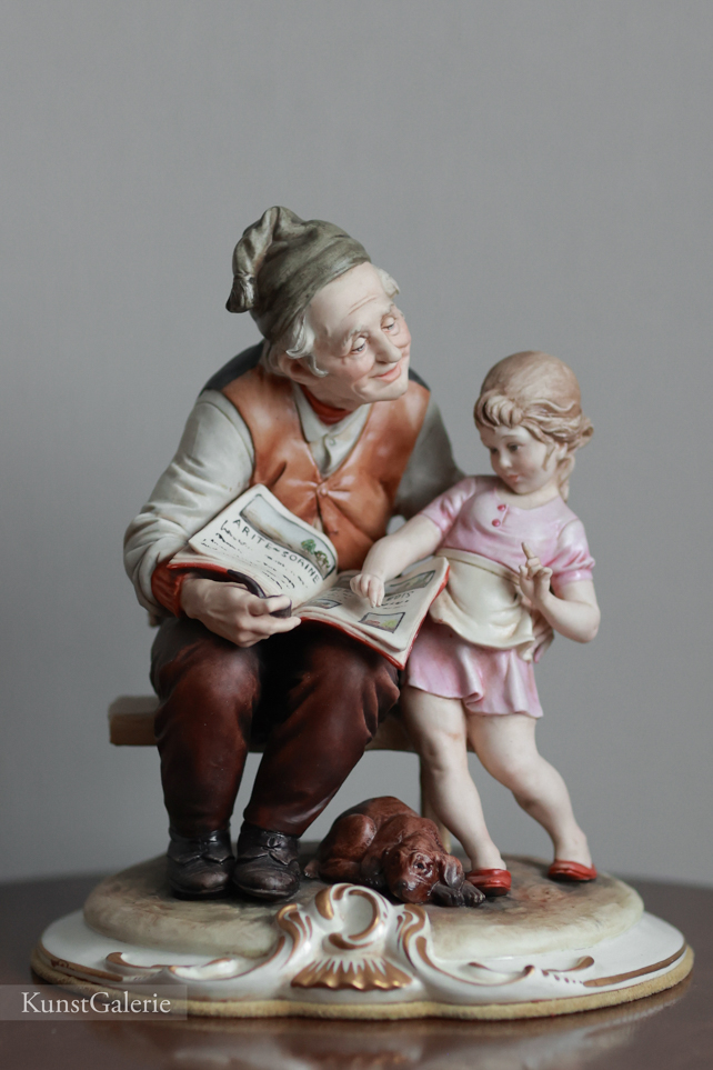 Дедушка с внучкой и собачкой, Bruno Merli, Capodimonte, фарфоровые статуэтки. KunstGalerie
