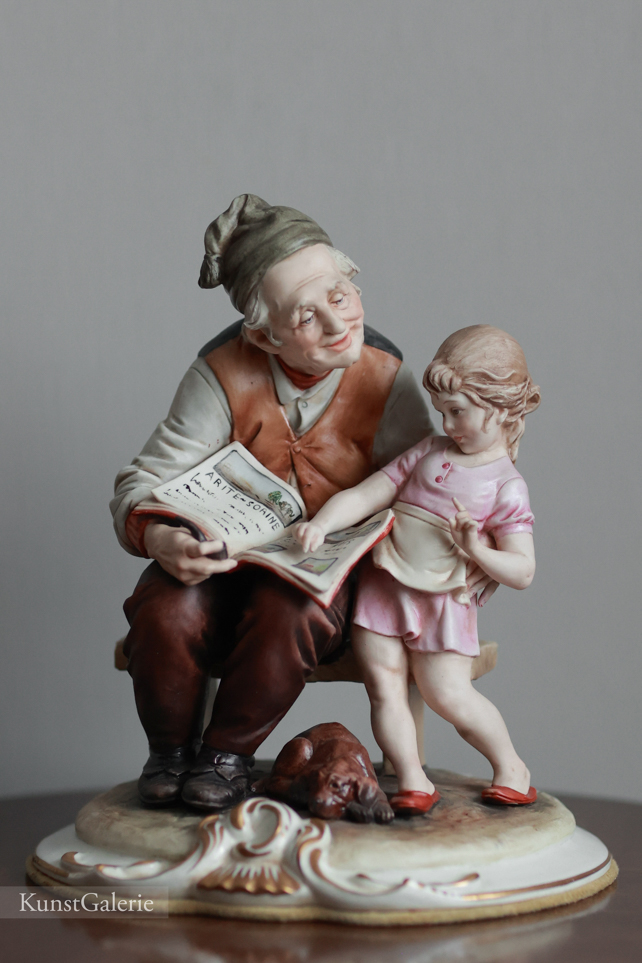 Дедушка с внучкой и собачкой, Bruno Merli, Capodimonte, статуэтка