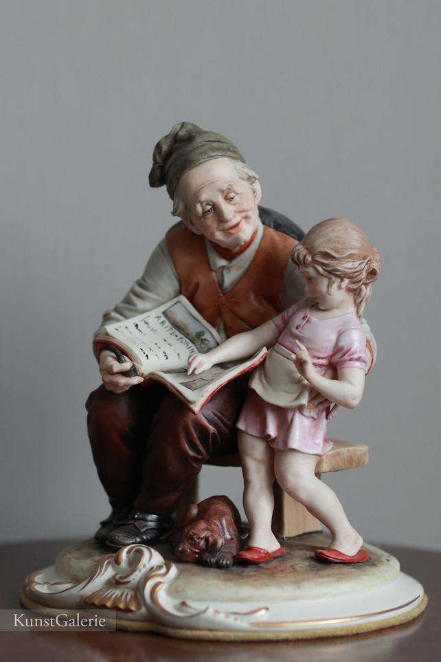 Дедушка с внучкой и собачкой, Bruno Merli, Каподимонте, статуэтка