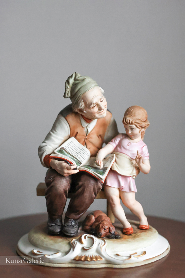 Дедушка с внучкой и собачкой, Bruno Merli, Capodimonte, фарфоровая статуэтка. KunstGalerie