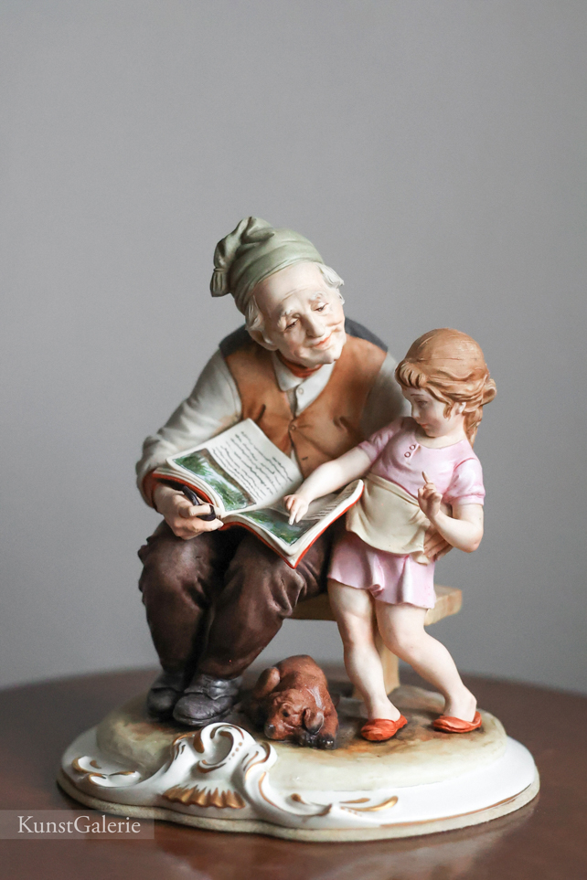Дедушка с внучкой и собачкой, Bruno Merli, Capodimonte, статуэтка